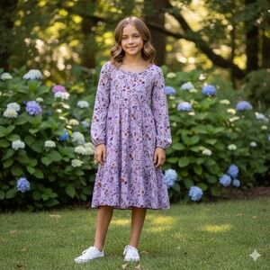 Thereabouts Long sleeve Purple Floral dress Size L (14)